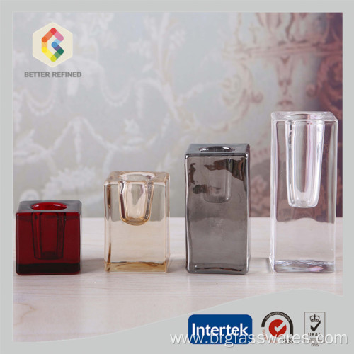 Colored Glass Cube Candlesticks Holders